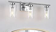 Wall Vanity Light Fixture, Chrome 3-Light Wall Sconce Lighting, Clear Glass Shade Modern Bathroom Lights Porch Wall Lamp for Mirror, Living Room, Bedroom, Hallway