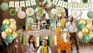 Sage Green Birthday Party Decorations Set Happy Birthday Banner Olive Green Gold Balloons Fringe Curtain for Girls Women Baby Shower Birthday Decor