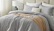 CozyLux California King Comforter Set - 3 Pieces Grey Soft Luxury Cationic Dyeing Cal King Size Bedding Comforter All Season, Gray Breathable Lightweight Bed Set with 1 Comforter and 2 Pillow Shams