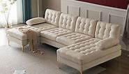 Ktaxon Sectional Sofa, 4 Seats Tufted Linen Fabric Couch, U-Shaped Lounge Sleeper with Comfy Chaise for Living Room Beige