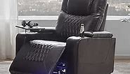 Merax Lazy Boy Recliner Chair, Power Leather Single Sofa, with Cup Holders, Tray Table and Storage, Black
