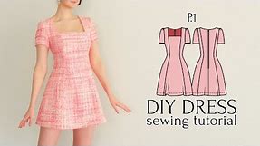 DIY Chanel-Inspired Mini Dress with Square-Neckline & No Waist Seams + Sewing Pattern