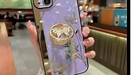 iPhone 13 6.1'' Case, Cute Marble Pearl Conch Shell Floral Butterfly with Ring Kickstand Elegant Bling Glitter Protective Cover for Girls Women for Apple iPhone 13 6.1'' 2021 (Purple)