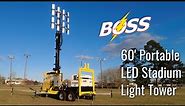 60 Foot LED Portable Stadium Light Tower Aerial Demo - Boss Light Tower Rentals