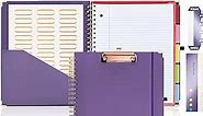 EYROZILL Clipboard with Storage Spiral Journal Notebook with Pockets To Do List Notebooks for Work Hard Cover Notebook 8.5x11 Purple Tab Dividers with Pockets