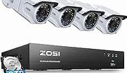 ZOSI 4K Ultra HD Security Camera System,4pcs 8MP IP66 Weatherproof Outdoor Surveillance Bullet Cameras,Color Night Vision,Human Detection,8 Ports 16CH 4K Video NVR with 2TB HDD for 24/7 Recording