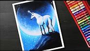 How to draw Unicorn Scenery Drawing with oil pastel for beginners step by step