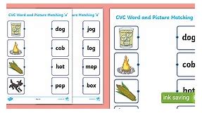 CVC Word and Picture Matching Worksheets o
