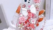 redecarie for iPhone 11 Diamond Case,Bling Glitter Luxury Crystal Rhinestone Cute Bow Flowers Pearl 3D Handmade Protective Phone Cover for Women Girls Kids with Bracelet Lanyard