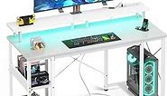 ODK 48 inch Gaming Desk with LED Lights & Power Outlets, Computer Desk with Monitor Stand & Storage Sheves, CPU Stand, Home Office Desk, White
