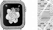 Bekomo Compatible for Apple Watch Band 49mm 45mm 41mm 38mm 40mm 42mm 44mm with 2 Pack Bling Crystal Diamonds Case Cover, iwatch SE Series 9 Ultra 2 8/7/6/5/4/3/2/1 Bands for Women - (Silver 38mm)