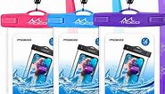 MoKo 3Pcs Waterproof Cell Phone Pouch Case IPX8 Underwater Dry Bag Compatible with iPhone 14 13 12 11 Pro Max X/Xr/Xs Max/SE 3, Galaxy S21/S10/S9, Note 10/9/8, Magenta/Blue/Purple