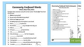 Commonly Confused Words Worksheet - Where, Wear, Were, We're