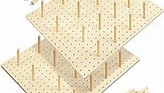 6 Pcs Wood Pegboard Drawer Organizer with 48 Pegs Wood Peg Board System Peg Drawer Organizers for Dishes Drawer Plate Organizer Kitchen Pegboard for Food Containers (Wood,20.98x5.91)