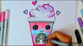 how to draw a starbucks unicorn frap cartoon - Frappuccino Cute step by step Cartoon Drink diy