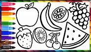 Cómo Dibujar Y Colorear Frutas 🍎🍉🍊🍌🥝🍇🍒 Dibujos Para Niños
