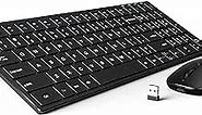 Wireless Keyboard and Mouse, Compact Slim Silent Keyboard with Number Pad, Low Profile Full Size Cordless Quiet Mouse Keyboard Combo for Windows, PC, Laptop (Black)