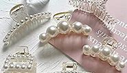 Sisiaipu 6 Pcs Large Pearl Claw Clips for Thick Hair for Wedding Nonslip Jaw Clips Hair Styling Gift And Accessories for Women and Girls, White