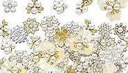 44 Pieces Pearl Rhinestone Buttons Rhinestone Faux Pearl Embellishments Pearl Brooch Alloy Floral Pendants for Jewelry Making Clothes Bags Shoes Supplies and Wedding DIY
