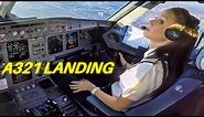 Beautiful FEMALE PILOT Landing Airbus A321 Cockpit View