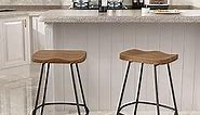 Awonde 26" Swivel Bar Stools Set of 2 Industrial Metal Counter Height Stools with Wood Top Matte Black