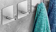 Adhesive Hooks Heavy Duty Stick on Wall No Damage Towel Hooks Sticky Hooks for Hanging Bathroom Kitchen Home 4 Packs Stainless Steel Waterproof Brushed Nickel