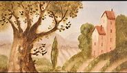 Imaginary Landscape Painting in Oils Vineyards and Old House