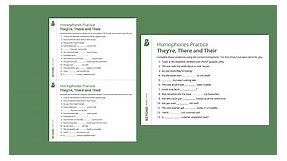 There, Their and They're Worksheet - Homophones Practice