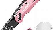 WORKPRO Folding Utility Knife, Quick Change SK5 Pink Box Cutter, Aluminum Handle Razor Knife for Boxes, Cartons, Cardboard, 10 Extra Blades Included - Pink Ribbon