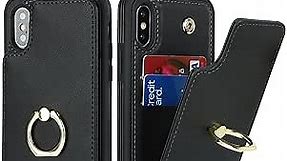 Lipvina for iPhone X/XS Case with Card Holder,Credit Card Holder,Ring Stand Kickstand,RFID Blocking,Flip PU Leather Shockproof Phone Wallet Case for Women Men (5.8 inch,Black)