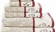 Madison Park Serene 100% Cotton Bath Towel Set Luxurious Floral Embroidered Cotton Jacquard Design, Soft and Highly Absorbent for Shower, Multi-Sizes, Red
