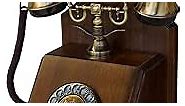 Opis 1921 Cable Model D: The Old-Fashioned Wall-Mounted Wooden Telephone with Metal Parts with Vintage Rotary Dial and Metal Bell