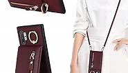 Jaorty Samsung Galaxy Note 10 Plus 5G Phone Case for Women with Card Holder (Not for Note 10),Note 10 Plus Case Wallet Crossbody Lanyard with Strap,Kickstand Case with Ring Holder,6.8 Inch,Burgundy