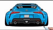 How to draw a TOYOTA SUPRA A90 2019 Rear View step by step