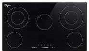 Empava 36 inch Electric Cooktop Built in, 240V Smooth Surface Radiant Stove in Black with 5 Burners Including Dual Element and Warm Zone, 36in
