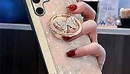 Topwin Kickstand Case for Galaxy S22 Ultra, Cute Marble Conch Shell Floral Butterfly with Ring Stand Elegant Shockproof Protective Cover for Girls Women for Samsung Galaxy S22 Ultra (Rose Gold)