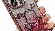 3D Bling Sparkle Plating Dog Phone Case Compatible with iPhone 13 Pro Max, Cute Liquid Floating Gradient Glitter Quicksand iPhone Case Cover with Camera Protection for Women - Pink