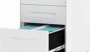 YITAHOME 3-Drawer Filing Cabinet Office Drawers with Lock, Divider and Pencil Tray, Portable Metal File Cabinet, Pre-Built Office Storage Cabinet (White)