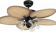 YITAHOME Tropical Ceiling Fans with Light and Remote, 52 Inch Palm Leaf Fanlight with Clear Seeded Glass Light Kit, 3 Speed, 4 Timer, Silent Reversible Motor - Sandstone and Black