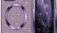 Hython for iPhone 11 Pro Case Glitter, Clear Magnetic Phone Cases with Camera Lens Protector [Compatible with MagSafe] Bling Sparkle Plating Soft TPU Shockproof Protective Cover Women Girls-Purple
