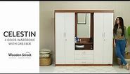 Celestin 4 Door Wardrobe with Dresser (Frosty White) | Modern Dresser Design | WoodenStreet | 2023