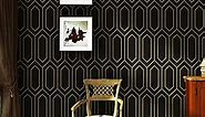 Safiyya 590"x17.3" Gold and Black Wallpaper Peel and Stick Geometric Contact Paper Self Adhesive Removable Wallpaper Gold and Black Wallpaper for Wall Vinyl Roll