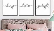 NATVVA 3 Pieces Wall Art Always Kiss me Goodnight Quote Posters Love Quote Canvas Painting for Couple Bedroom Decor with Inner Frame