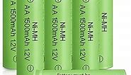 Rechargeable AA Battery NIMH 1.2V Double A 1500mAh High Capacity 8 Pack Pre-Charged Solar Batteries Low Self Discharge for Solar Light Replacement Electronic Toys Household Devices