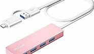 BYEASY USB Hub, USB 3.1 C to USB 3.0 Hub with 4 Ports and 2ft Extended Cable, Ultra Slim Portable USB Splitter for MacBook, Mac Pro/Mini, iMac, Ps4, PS5, Surface Pro, Flash Drive, Samsung(Pink)
