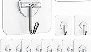 Adhesive Hooks, Transparent Self Adhesive Wall Hooks Heavy Duty Removable Waterproof Clear Plastic Sticky Hooks Seamless Utility Hooks for Bathroom Shower Kitchen Ceiling - 12 Pcs