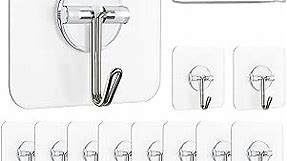 MEILIDY Adhesive Hooks, Transparent Self Adhesive Wall Hooks Heavy Duty Removable Waterproof Clear Plastic Sticky Hooks Seamless Utility Hooks for Bathroom Shower Kitchen Ceiling - 12 Pcs