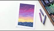 Starry Purple Night Sky | Step by step oil pastel landscape drawing for beginners