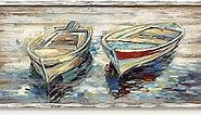 Beach Boats Framed Wall Art: Abstract Canoe Painting Hand Painted Coastal Sailing Boat Wooden Painting Modern Nautical Sail Picture Seaside Rowboat Artwork Decor for Living Room