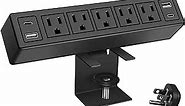 Desk Clamp Power Strip with PD20W USB-C,Total 40W Fast Charging Desk Edge Power Strip Surge Protector 1200J,Desk Mount Power Strip,5 Outlets,2 USB-C,2 USB-A,6FT 45° Ultra Flat Plug,Fit 1.65" Tabletop